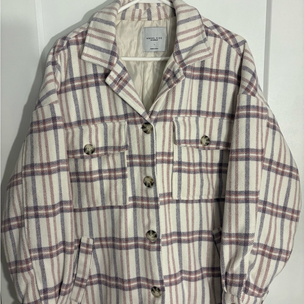 Angel Kiss Plaid Utility Jacket - Cream and Purple